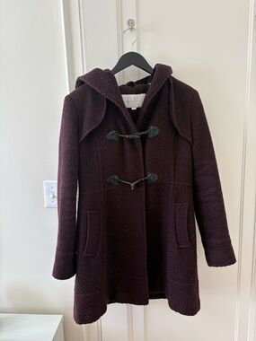 Jessica Simpson Burgundy Hooded Toggle Peacoat